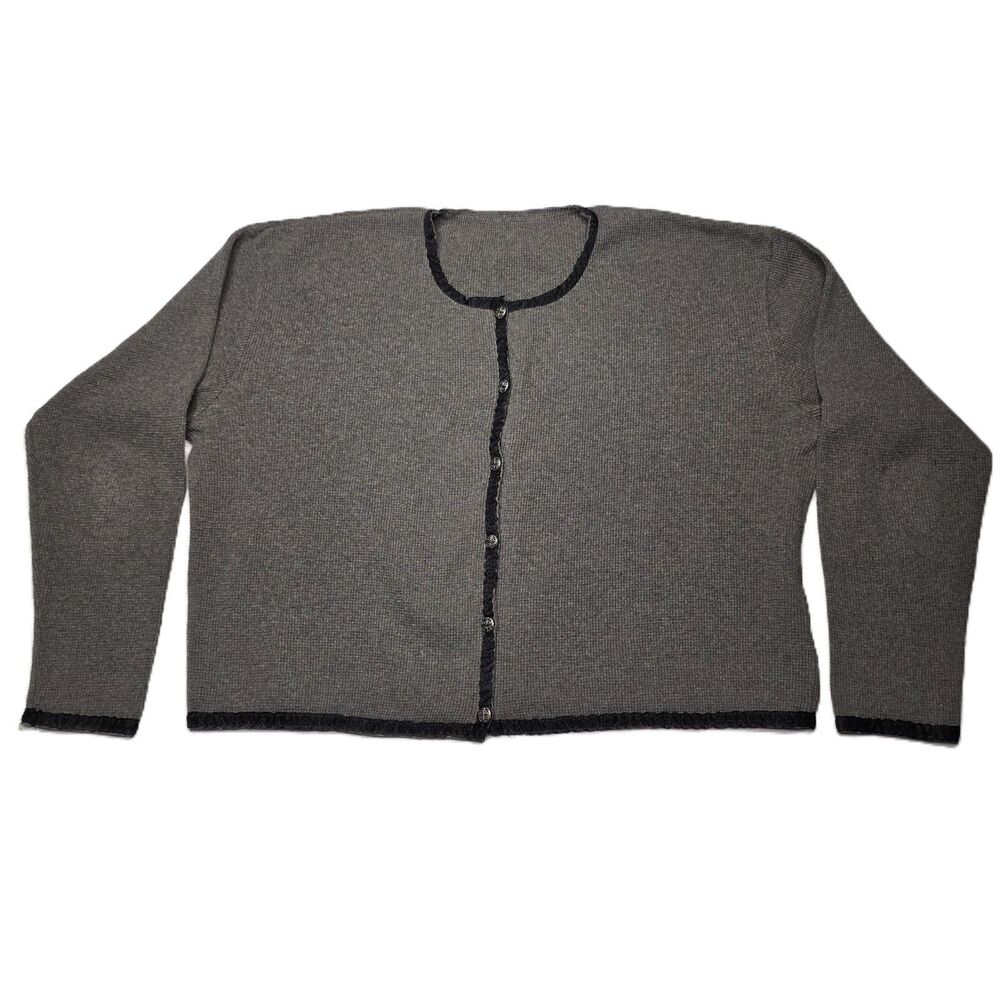 Vintage Fitigues Women’s S Waffle Knit LS Button Cardigan Gray Black Trim USA